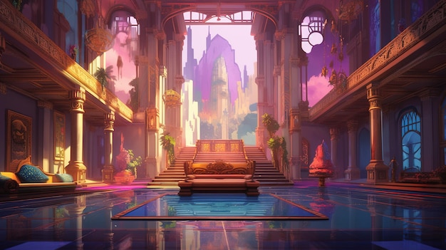 Un palais avec une salle du trône Concept fantastique Peinture d'illustration AI générative