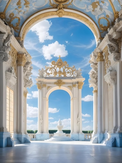 Le palais de Versailles est blanc et bleu.