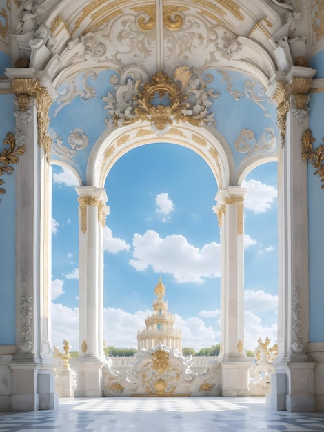 Le palais de Versailles est blanc et bleu.