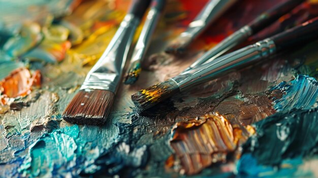 Palette d'artistes et pinceaux sur la table