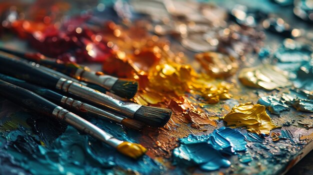 Palette d'artistes et pinceaux sur la table