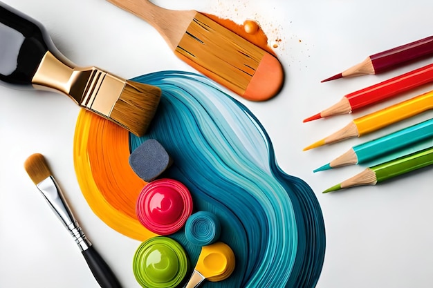 Une palette colorée avec un pinceau à côté d'un pinceau.
