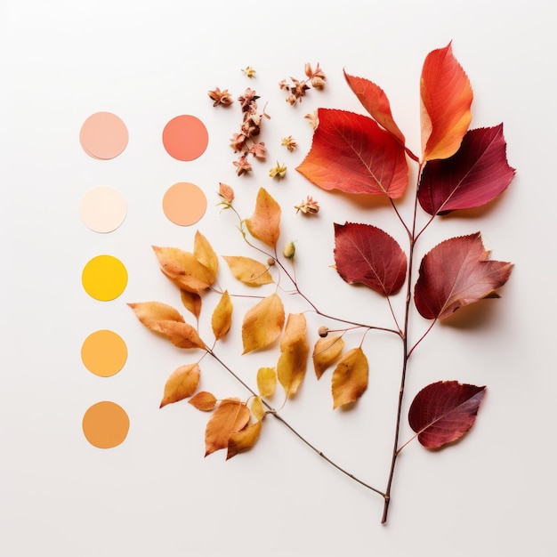 Une palette de couleurs d'automne captivante avec des éléments isolés sur un fond blanc