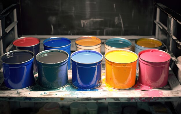 Photo palette de couleurs des boîtes de peinture