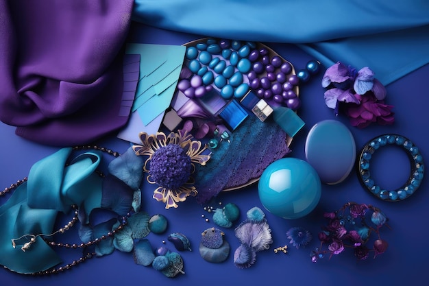 Palette de couleurs vibrantes de bleus et de violets avec des dégradés et des textures
