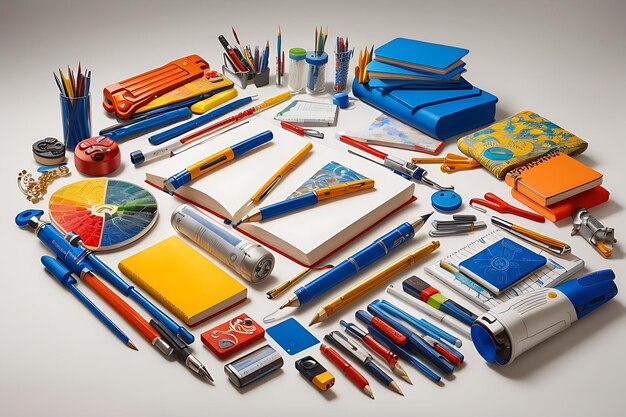 Photo la palette de fournitures scolaires du chercheur