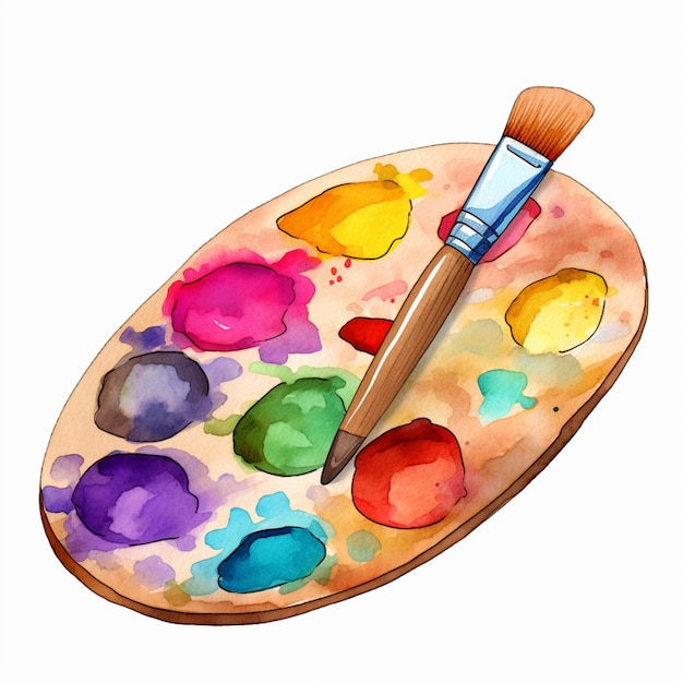 Palette de peinture avec pinceau et peinture aquarelle dessus générative ai