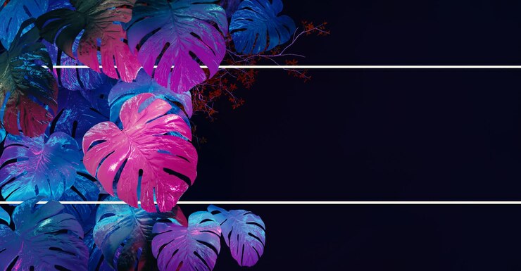 Photo palm leaves neon frame monster leaves scifi retro neon laser vibrant triangle palm leaves party