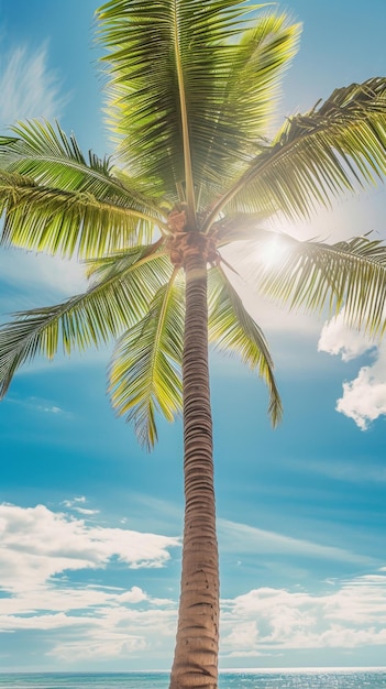 Palmeraie sur la plage avec l'océan en arrière-plan