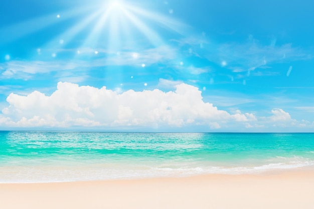 Palmeraie sur une plage tropicale avec un ciel bleu et des nuages blancs arrière-plan abstrait Copier l'espace des vacances d'été et du concept de voyage d'affaires