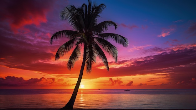 Palmier contre une superbe silhouette au coucher du soleil