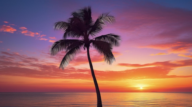 Palmier contre une superbe silhouette au coucher du soleil