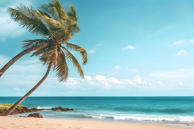 un palmier debout au sommet de la plage sous le ciel avec des nuages