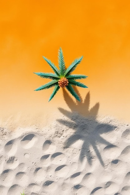 Un palmier jette une ombre sur le sable.