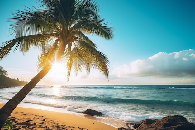 Un palmier à noix de coco sur la plage tropicale et la mer