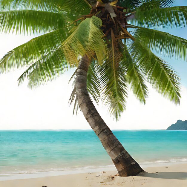 Photo un palmier sur une plage avec un océan bleu en arrière-plan