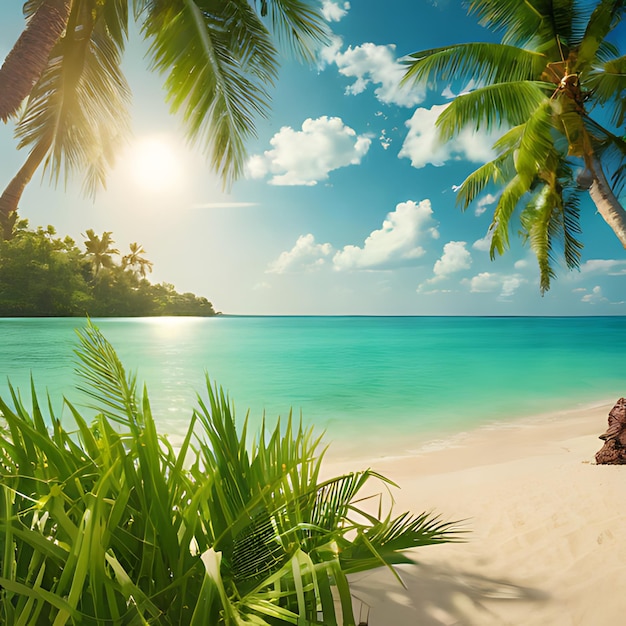 un palmier sur une plage avec une vue sur l'océan