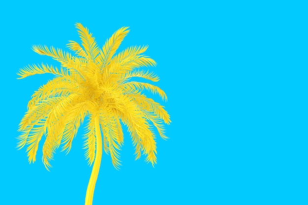Palmier tropical jaune en style Duotone sur fond bleu. Rendu 3D