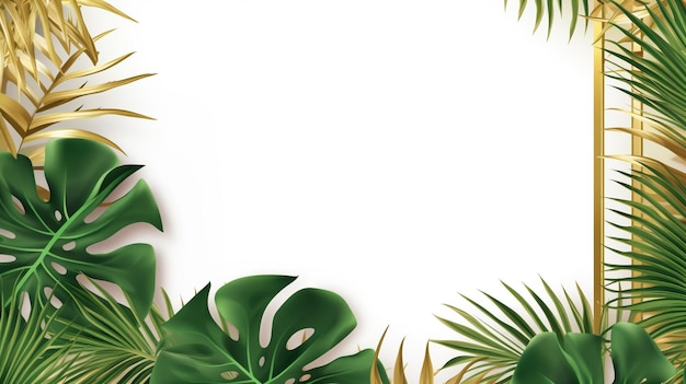 Le palmier vert tropical et le monstera Les feuilles dorées