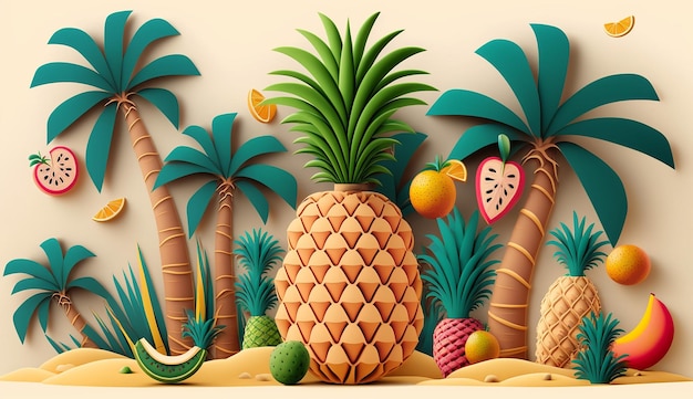 Palmiers et ananas Une IA générative tropicale amusante et festive