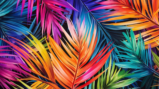 Palmiers arc-en-ciel tropicaux et papier peint à feuilles