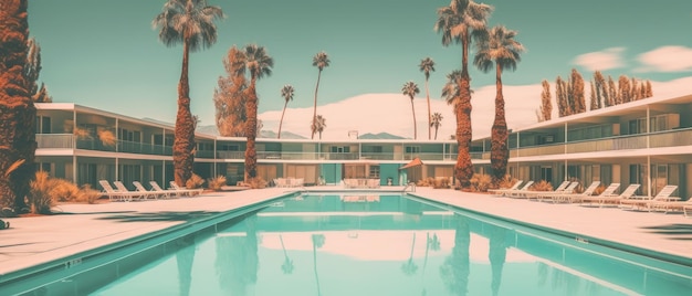 Palmiers et piscine d'hôtel vintage IA générative