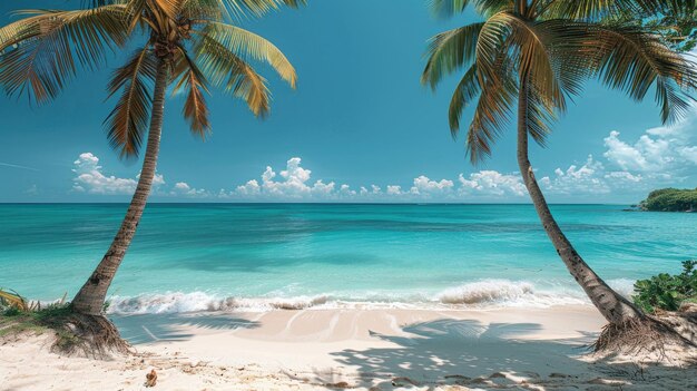 Des palmiers se balançant sur une plage d'été tropicale