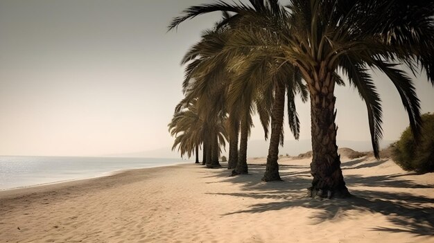 Des palmiers se dressent fièrement sur une plage de sable et imprègnent l'air d'un charme tropical