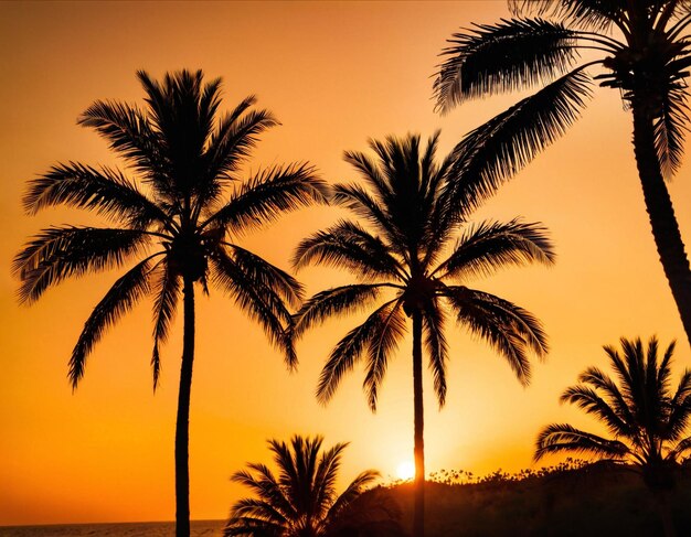 Photo des palmiers de la zone côtière contre un ciel au coucher du soleil