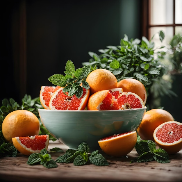 Pamplemousse rafraîchissant à la menthe fraîche dans un bol