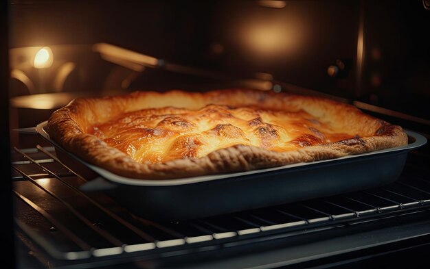 Pan avec délicieuse tarte aux pommes cuite à l'intérieur du four photo de nourriture professionnelle ai générée