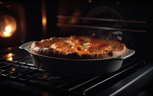 Pan avec délicieuse tarte aux pommes cuite à l'intérieur du four photo de nourriture professionnelle ai générée