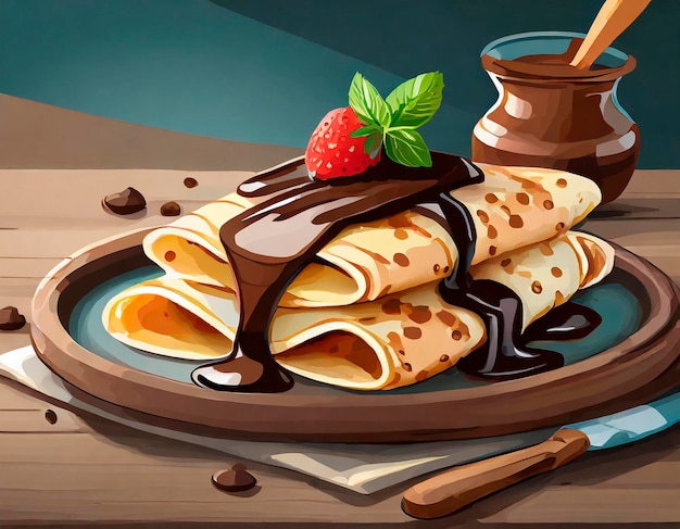 Photo pancake avec de l'art au chocolat