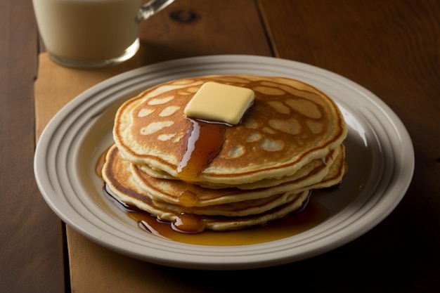 Photo pancakes avec une noisette de beurre dessus