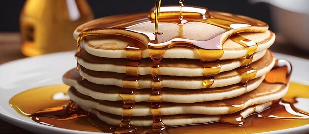 Pancakes avec sirop Image d'arrière-plan Photographie numérique Bannière de site Web Affiche de carte-cadeau Modèle d'œuvre d'art pour les décorations de site Web ou votre entreprise d'impression à la demande générée par l'IA