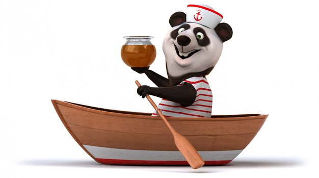 Panda 3d drôle dans un bateau avec un pot de miel