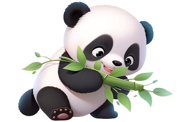 Un panda adorable tenant un bambou dans le style de dessin animé 3D isolé sur un fond blanc AI générative