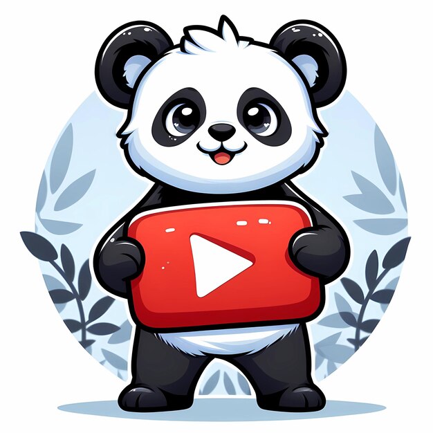 un panda animal mignon tenant une illustration de l'icône de youtube