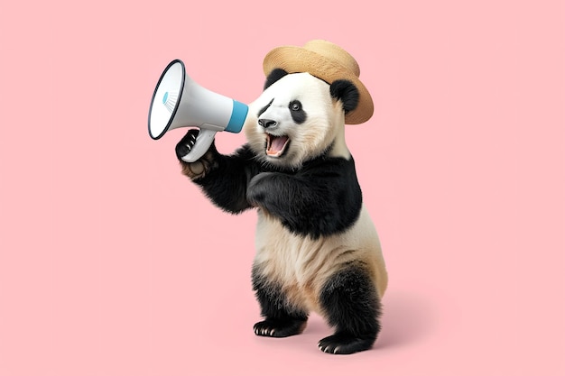 Panda annonce à l'aide d'un mégaphone Annonce d'avertissement de notification