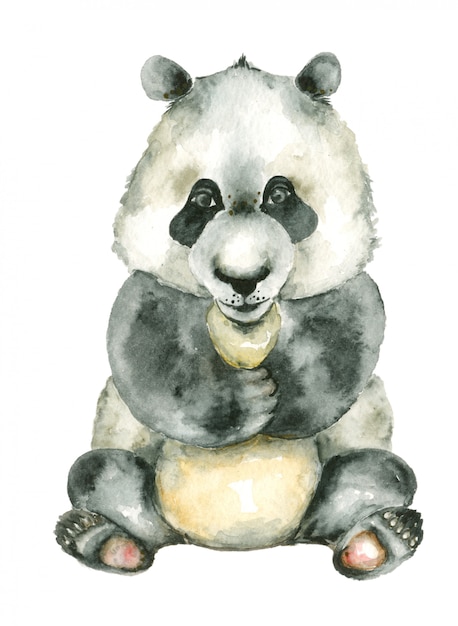 Panda assis à l&#39;aquarelle