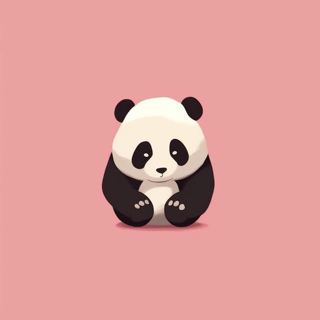 Un panda assis sur un fond rose.