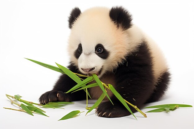 Photo un panda assis par terre mangeant du bambou