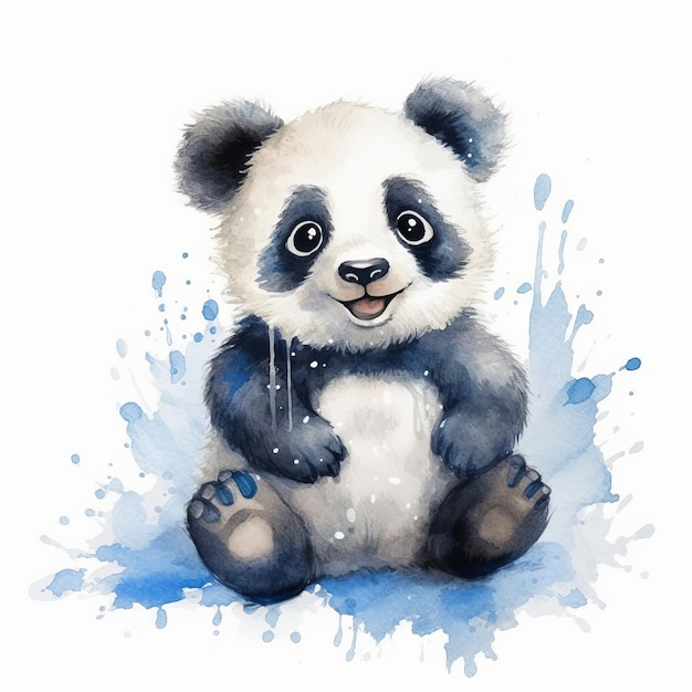 Panda assis et riant style aquarelle Generative AI