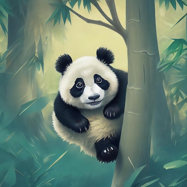 Un panda sur une branche d'arbre