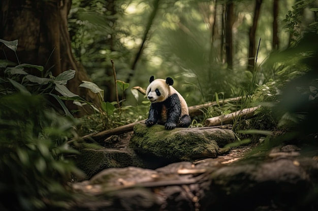 Un panda câlin étreint le bambou pendant que les papillons prennent leur envol IA générative