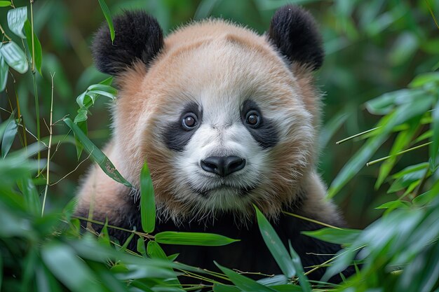 Photo le panda dans les bosquets de bambou dans la nature