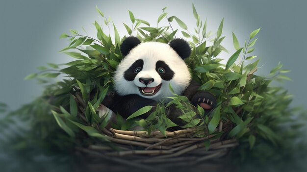 Un panda dans un panier de bambou