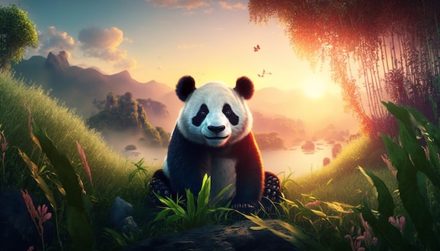 panda dans un paysage chinois