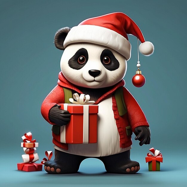 Le panda de dessin animé 3D et Noël