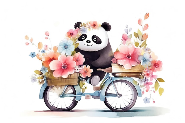 Panda de dessin animé de la Journée mondiale du vélo fait une balade à vélo Image générée par l'IA post-traitée